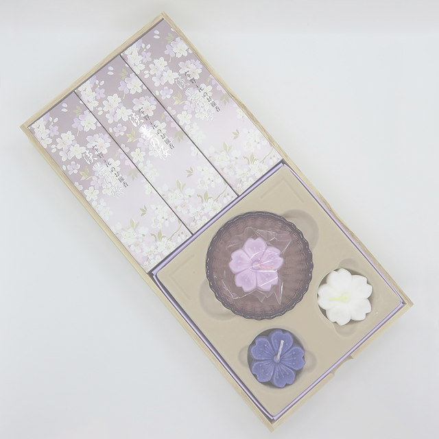 宇野千代の線香「淡墨の桜」（桐箱浮き蝋燭セット）