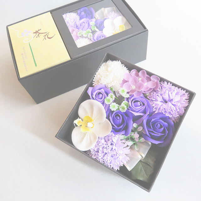 フレグランスソープフラワー＆線香（茶花）バラ詰め（大）