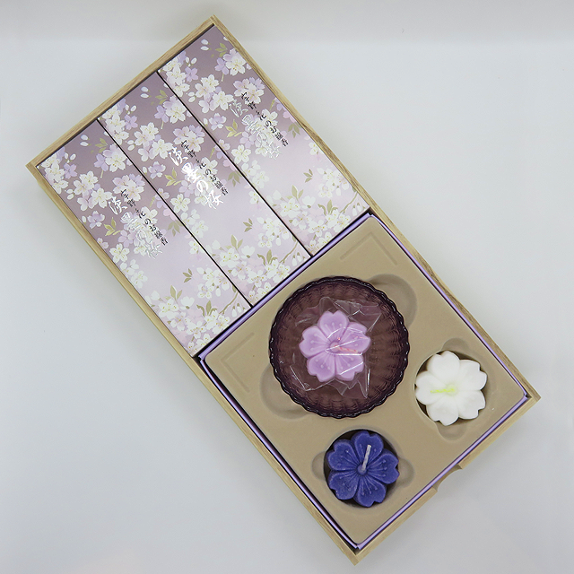 宇野千代の線香「淡墨の桜」（桐箱浮き蝋燭セット）