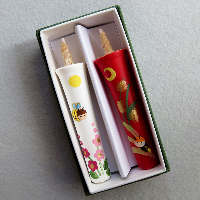 京都の工房の手描き和蠟燭「蜜蜂・蛍」