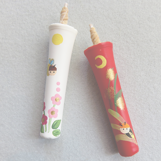 京都の工房の手描き和蠟燭「蜜蜂・蛍」